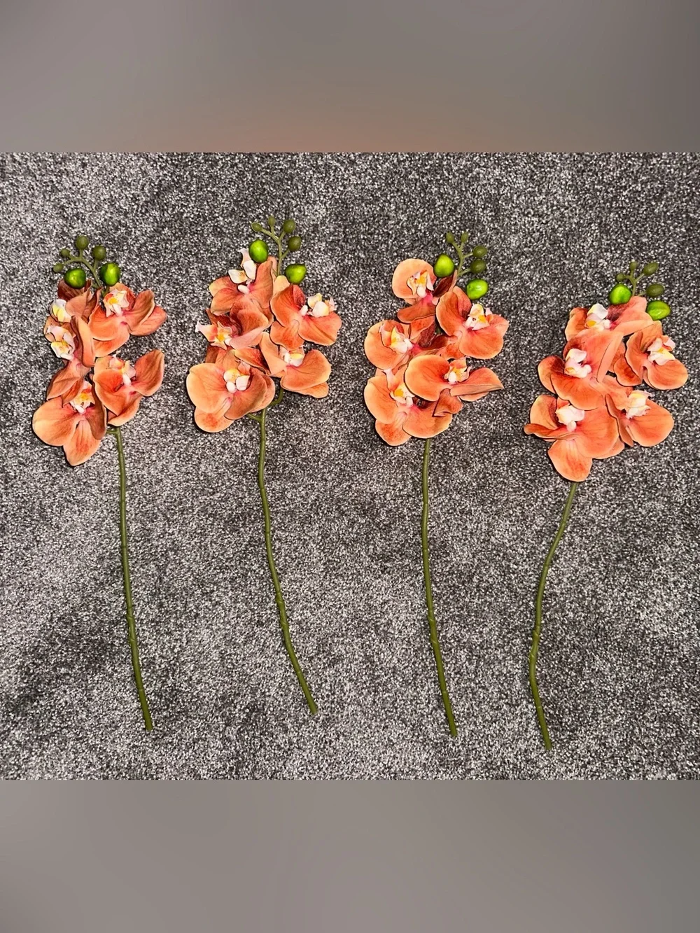 💐 Orange Coral Artificial Faux Orchid Stem Bouquet - 4 pieces 💐